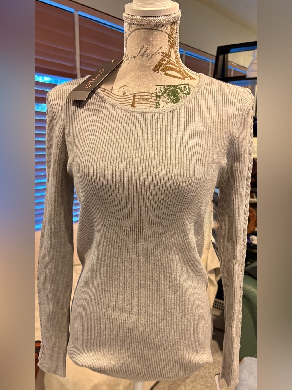 Metric Grey Ribbed Crewneck Sweater